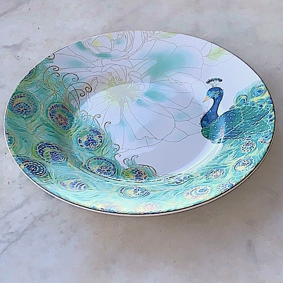 222 FIFTH LAKSHMI SALAD PLATE 8 INCH PEACOCK NEW GREEN BLUE ROUND - Picture 4 of 5